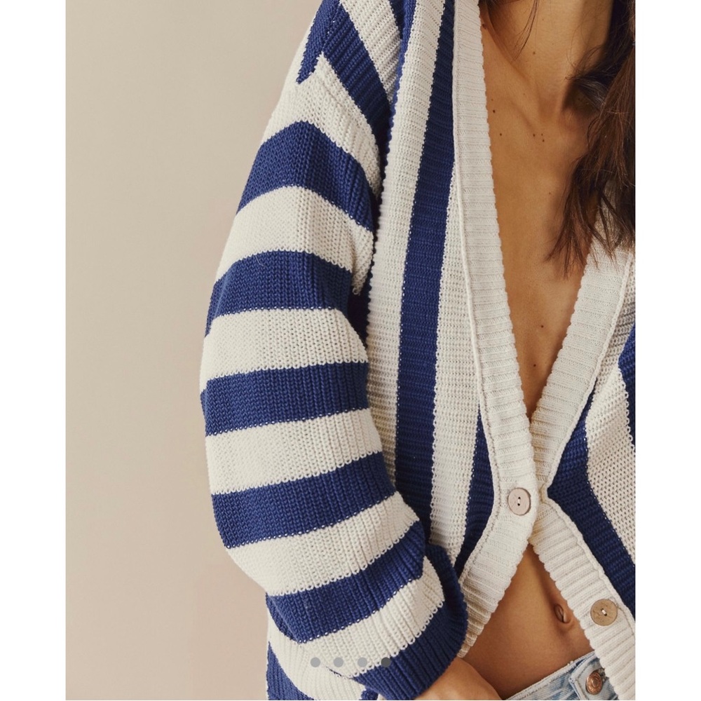 Free People Beach High Tide Cardigan Sweater Cotton Blend Medium Striped Boho - Picture 2 of 9